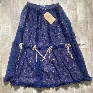 Listicle Skirt Womens L Velvet & Lace Tiered Layered Fairy Whimsical Festival